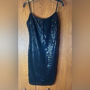 NWT Bebe Sequin Dress Lined Spaghetti Straps Little Black Dress Size 6